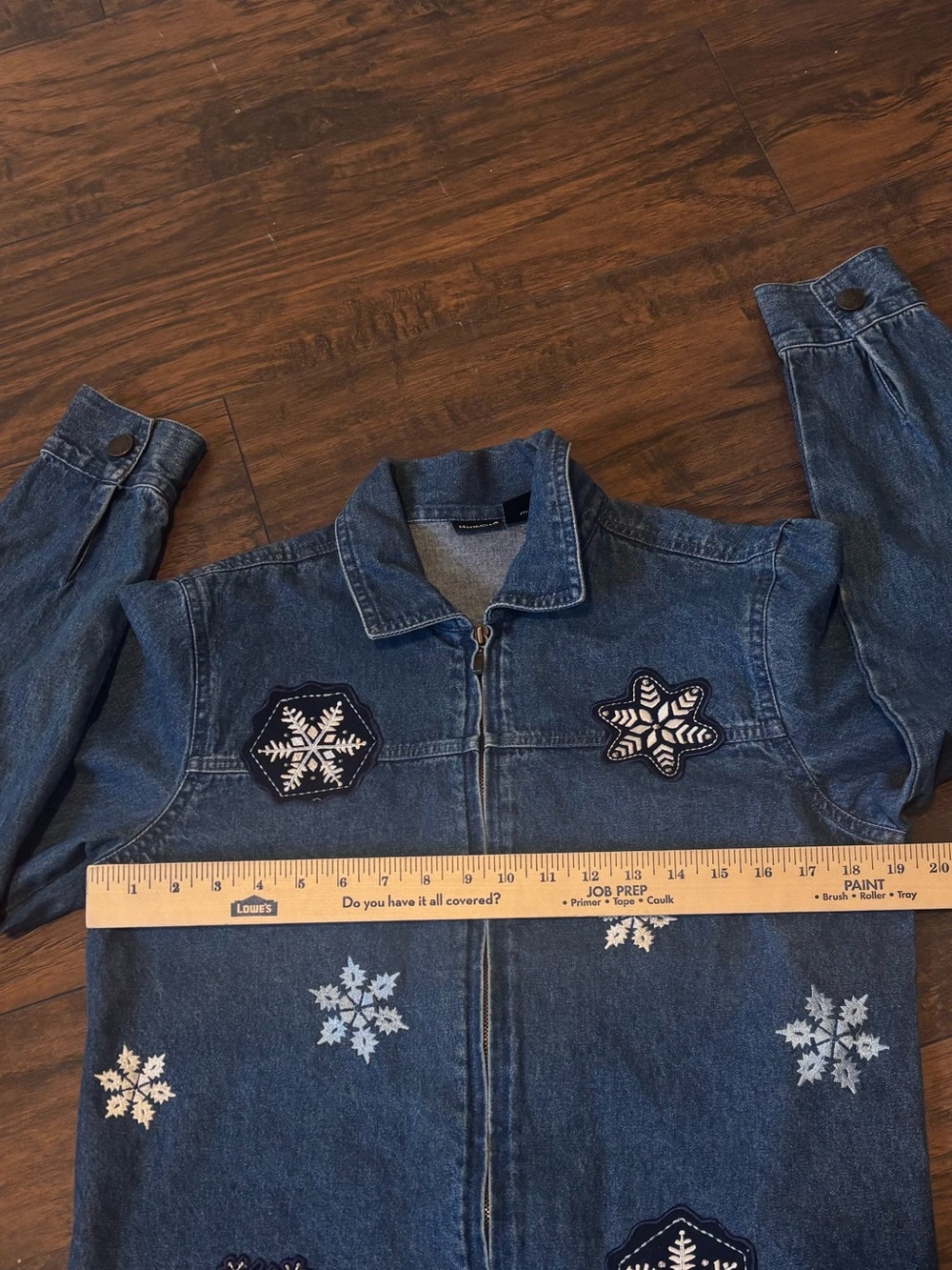 Vtg 90s NorthCrest‎ Embroidered Snowflake Denim Jacket Zip Up Size M - Picture 7 of 10